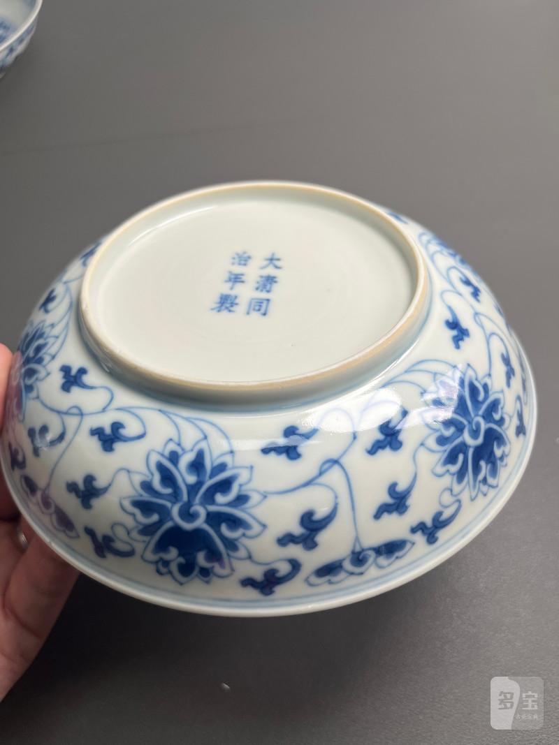 清同治  青花缠枝莲纹盘（一对） - 图7
